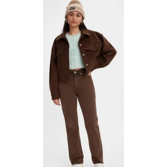 Levi's Brown Wool Blend Baby Bubble Pockets Button Oversized Trucker Jacket - Picture 2 of 16